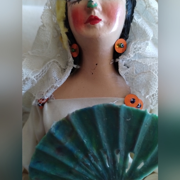Vintage 1950's Mid Century Modern Composition Mexican Bridal Doll Moving Arms - Picture 4 of 7